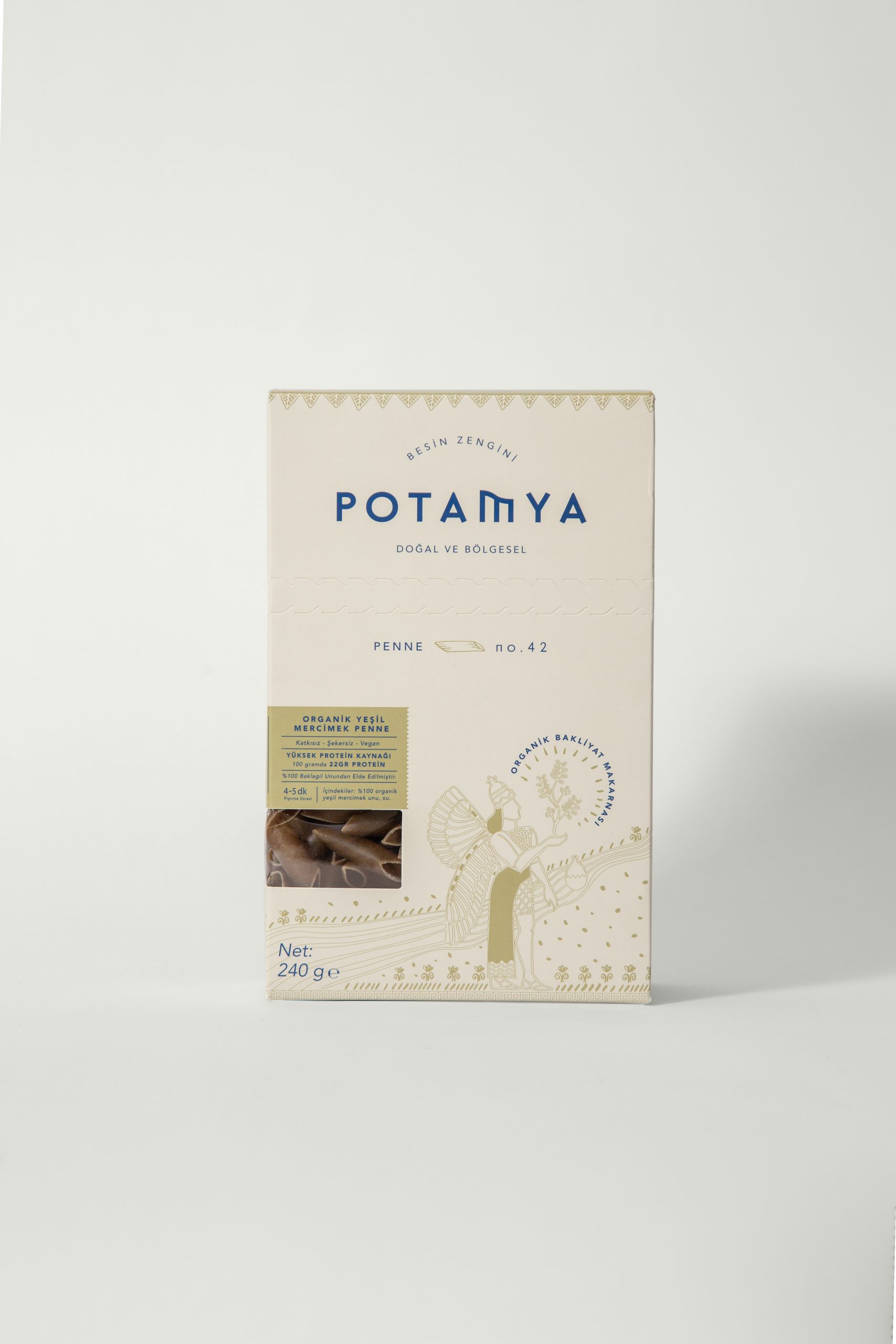 Organik yeşil mercimek penne